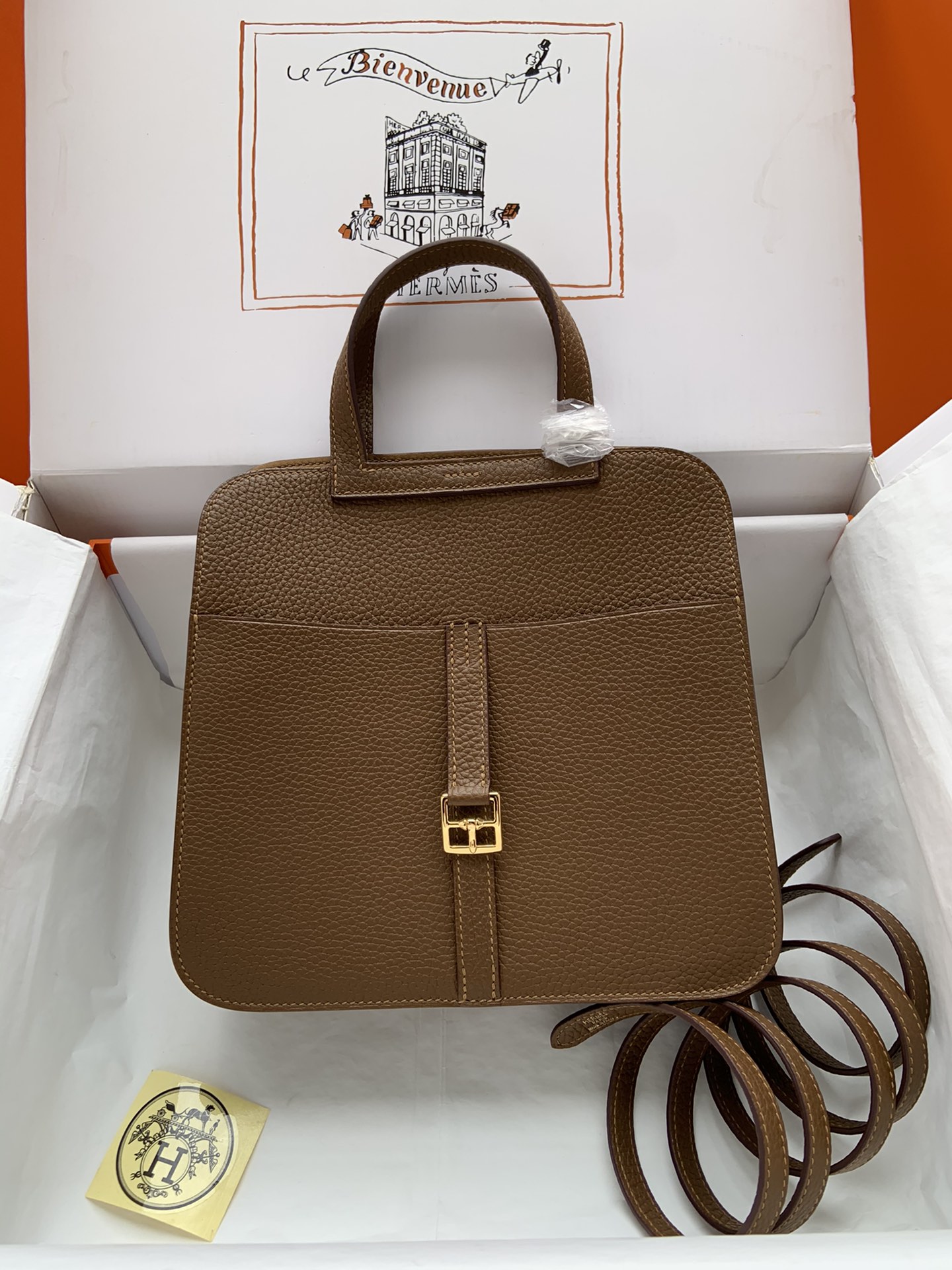 Hermes Halzan 25 Handbag Shoulder Bag In Dark Brown Clemence Leather